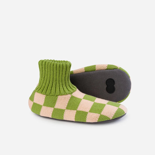 Checkerboard Knit Socks Slippers - Blush Green by Verloop