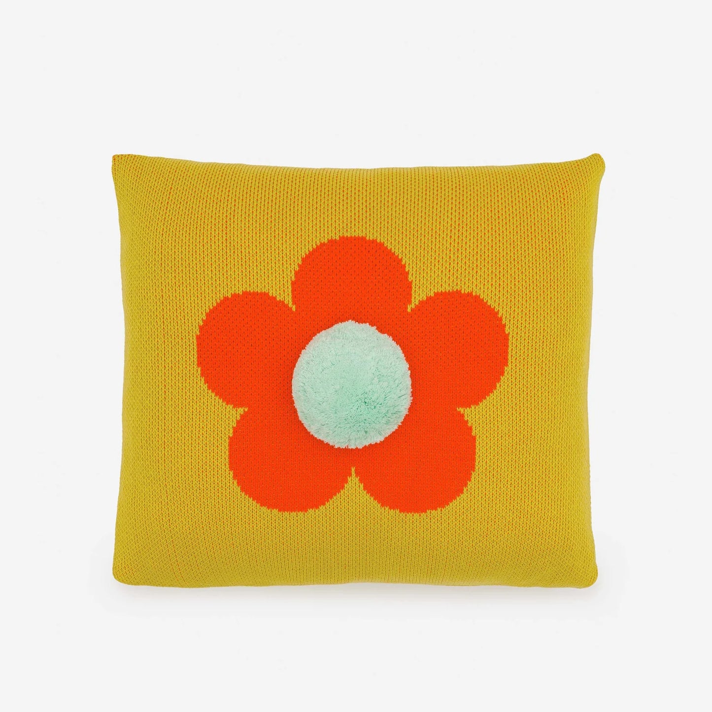 Flower Pom Knit Pillow Cover - Golden Olive by Verloop