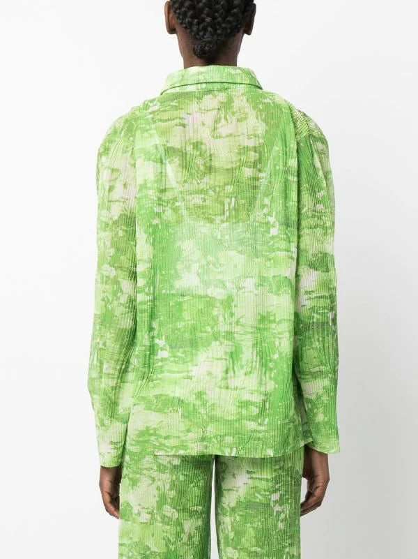 Short Mesh Plisse Shirt - Green Riddle by Henrik Vibskov