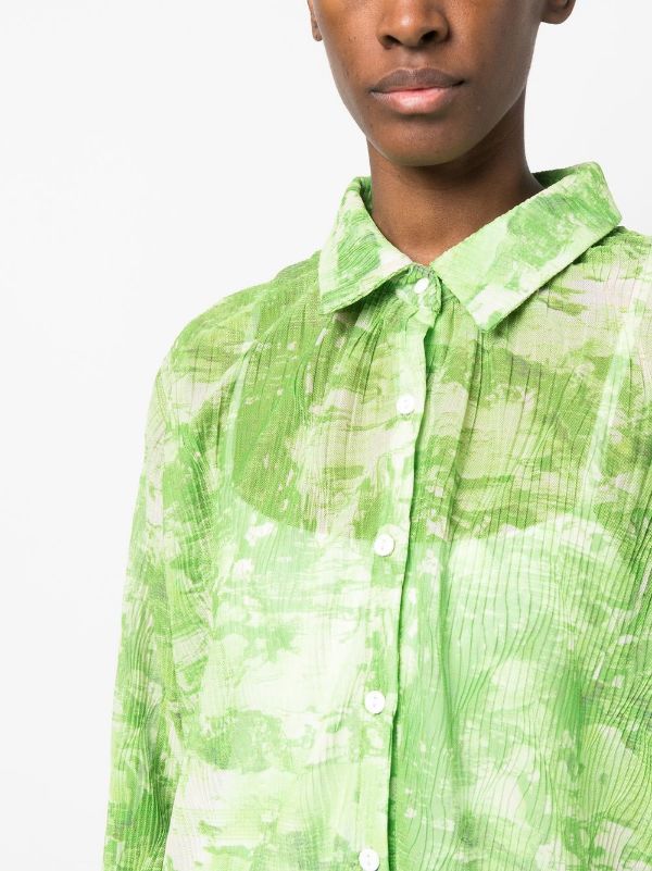 Short Mesh Plisse Shirt - Green Riddle by Henrik Vibskov