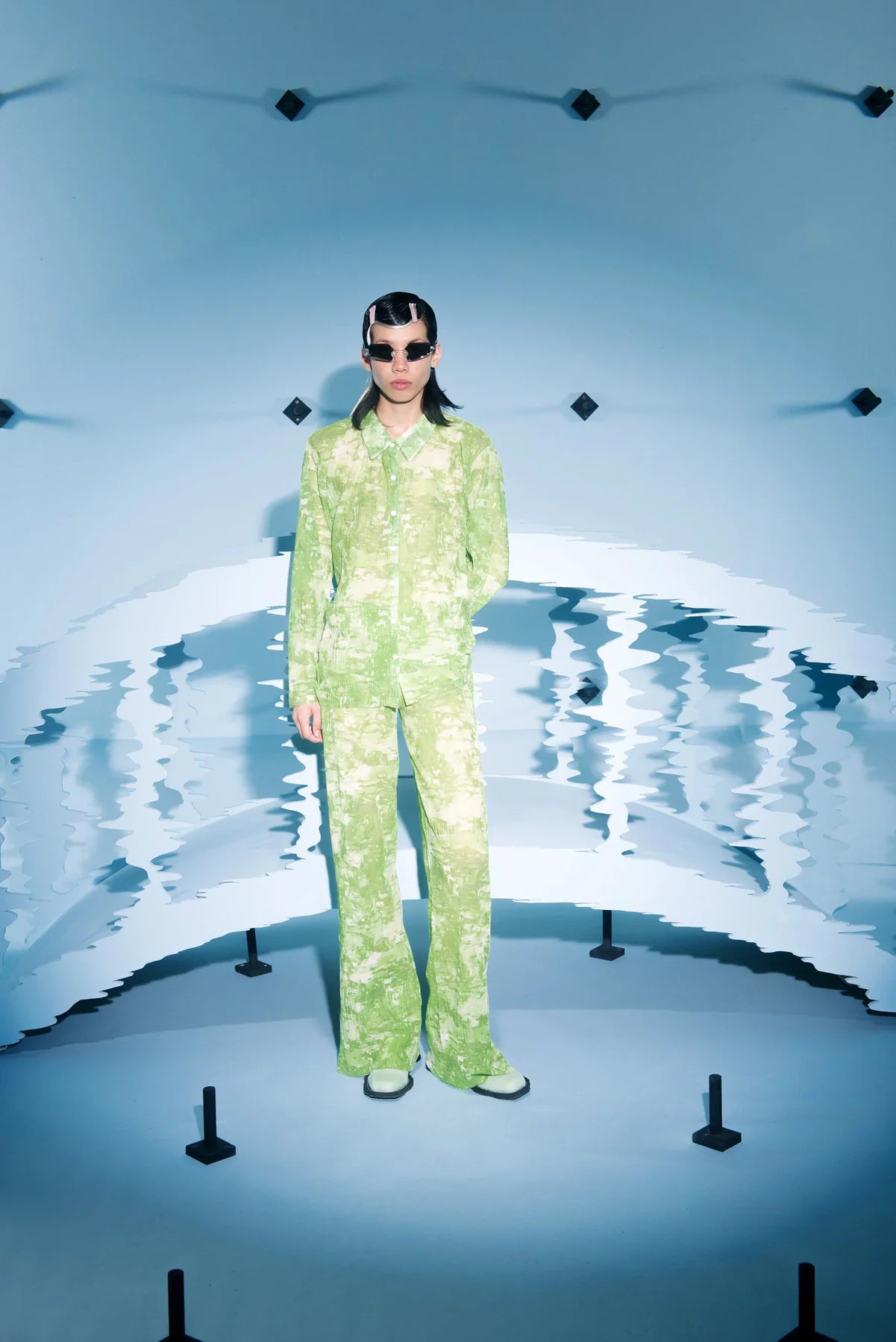 Sway Mesh Plisse Pants - Green Riddle by Henrik Vibskov