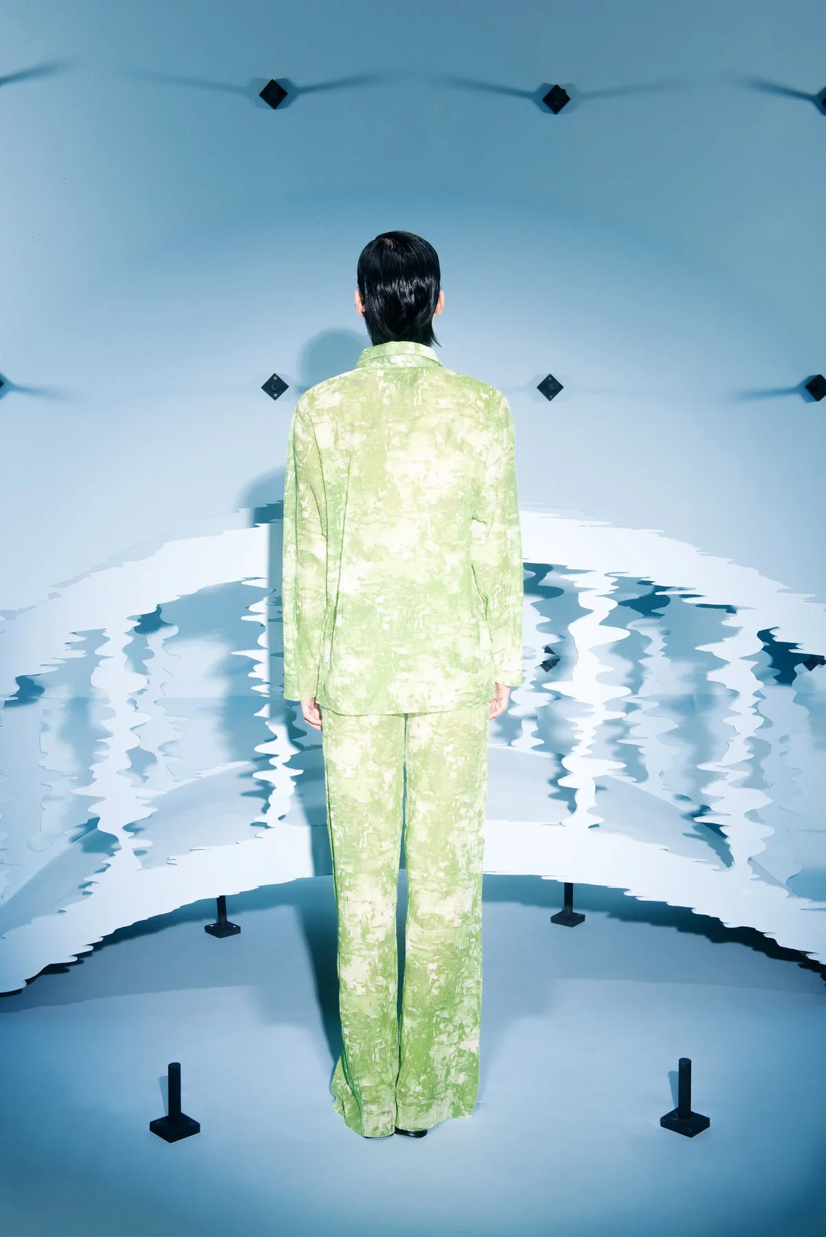 Short Mesh Plisse Shirt - Green Riddle by Henrik Vibskov