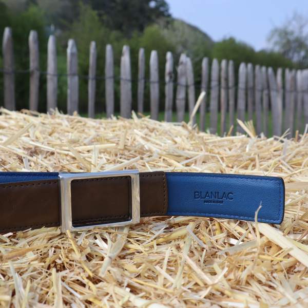 Vegan Blue Brown Reversible Strap Belt by Blanlac