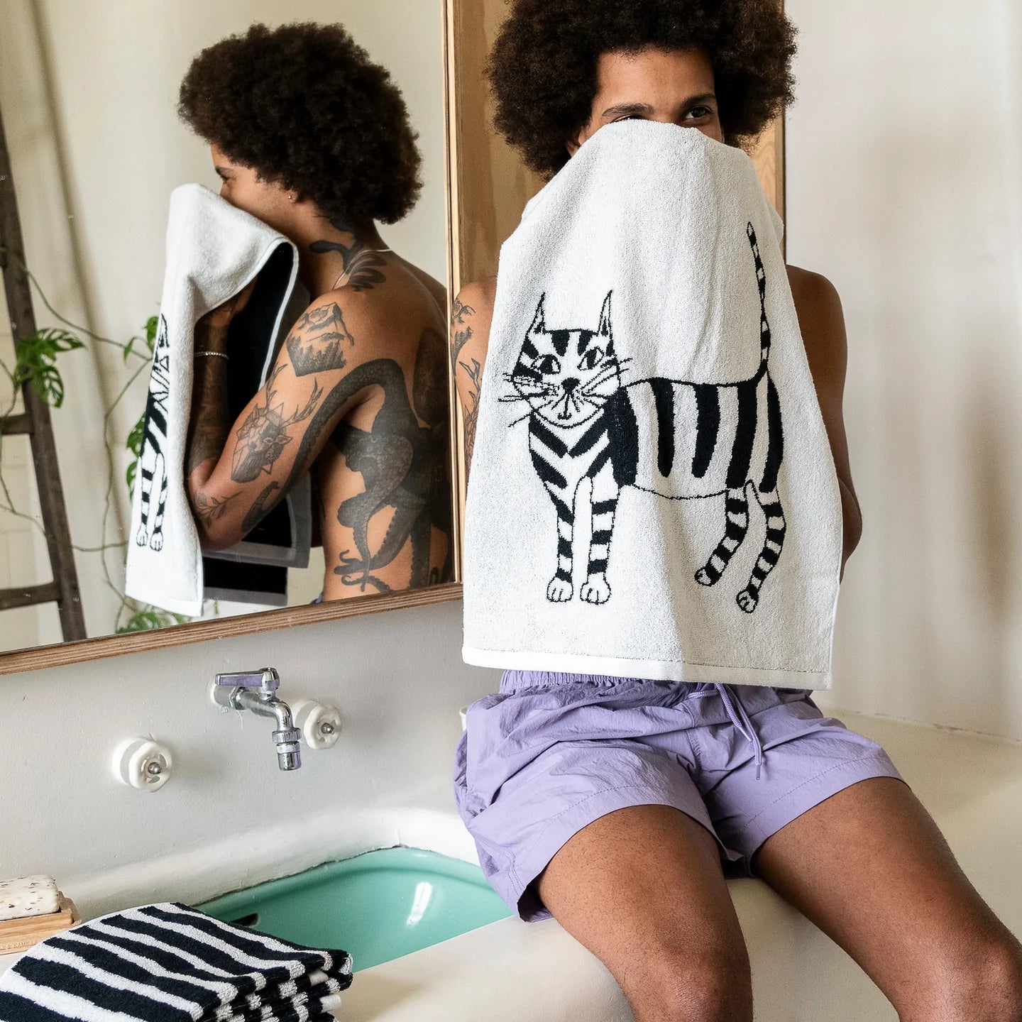 Hand Towel Set - Cat (Set of 2) by Helen B