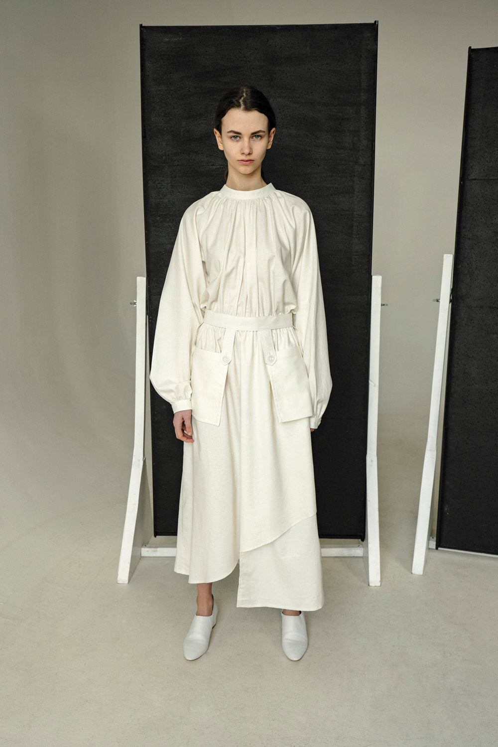 CREAM PEASANT OPEN BACK DRESS by KM by Lange