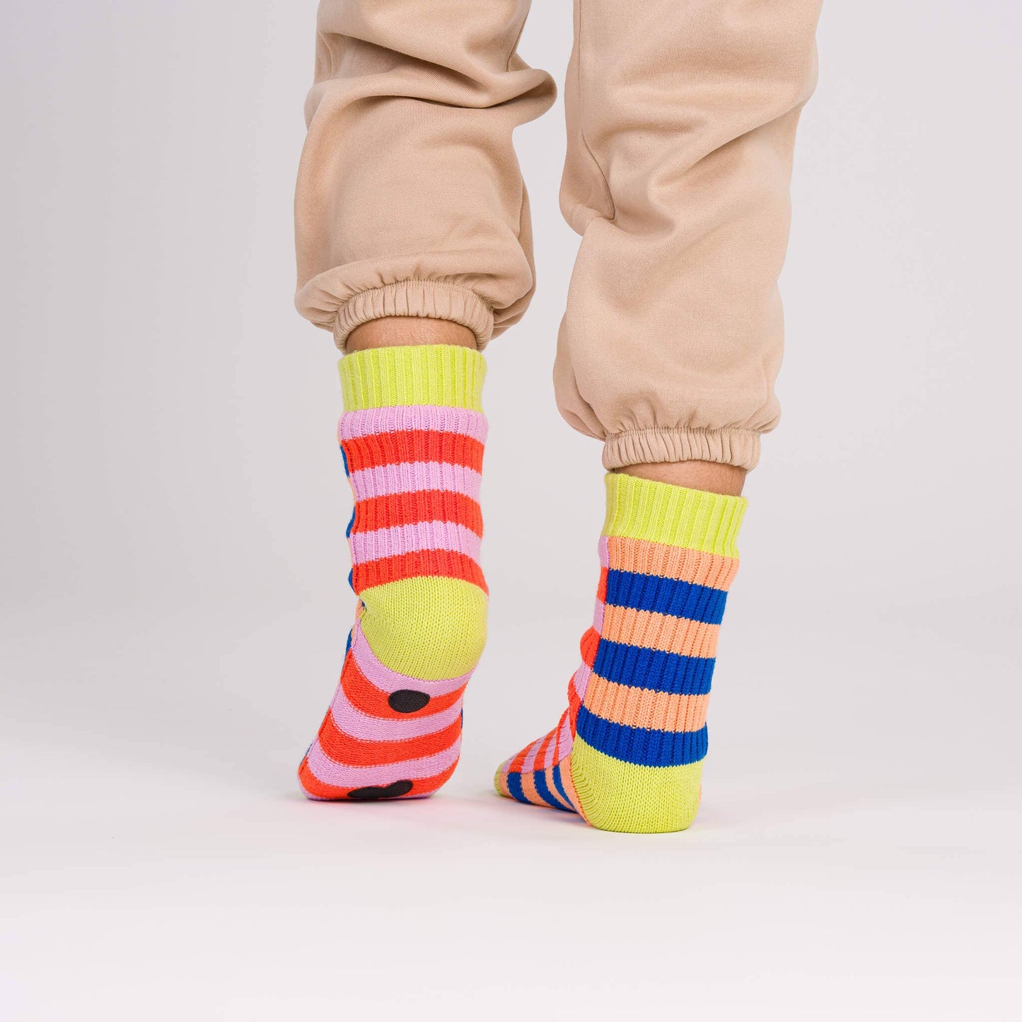 Super Stripe Knit House Socks: Peach Cobalt by Verloop