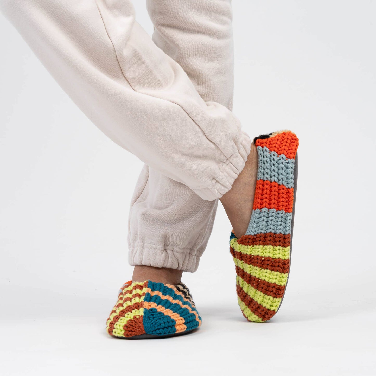 Patchwork Stripe Rib Slippers: Sport / M/L - W 8.5-11<br>M 7-9