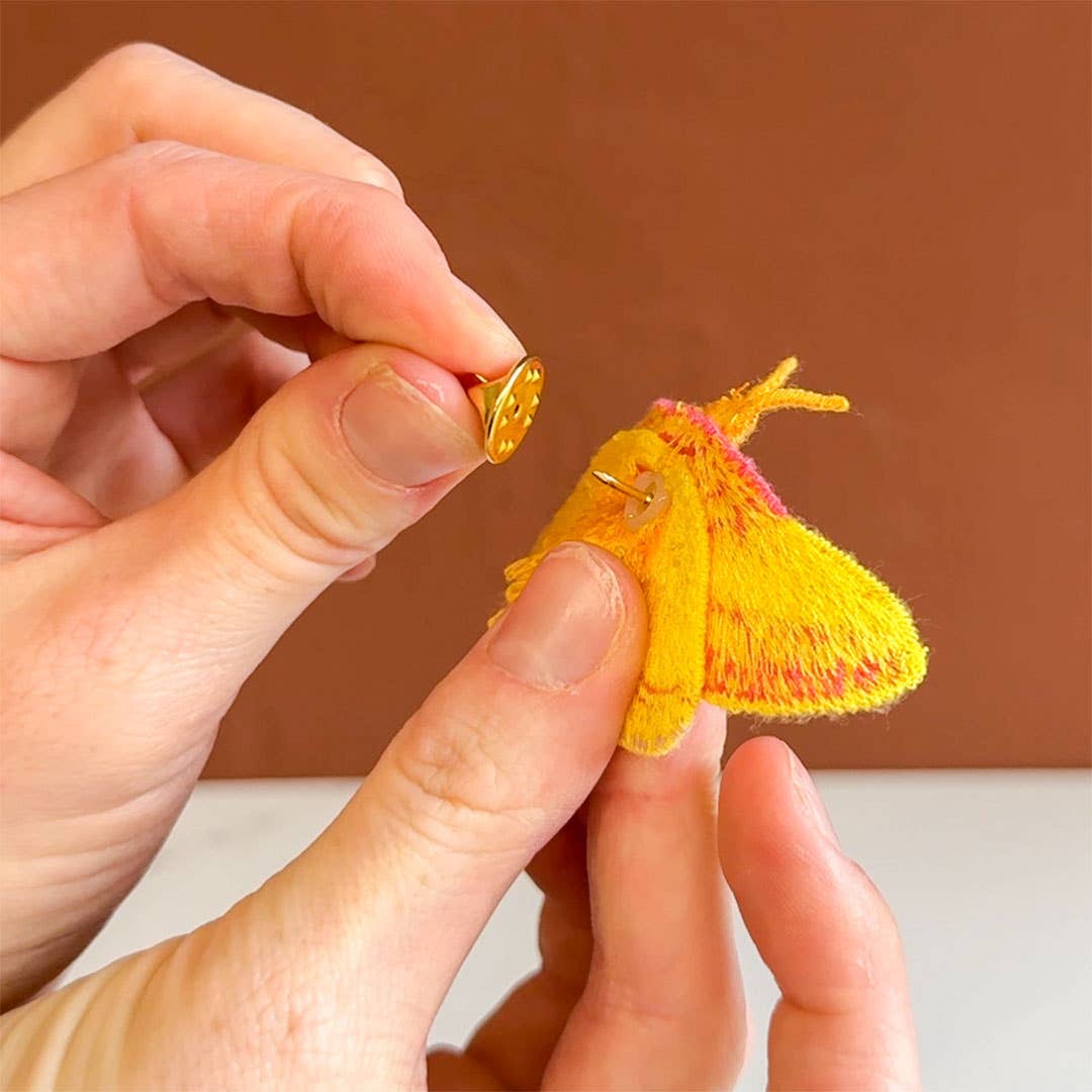 🦋 Rosy Maple Moth Embroidered Brooch – Botanical Pin by Botanopia