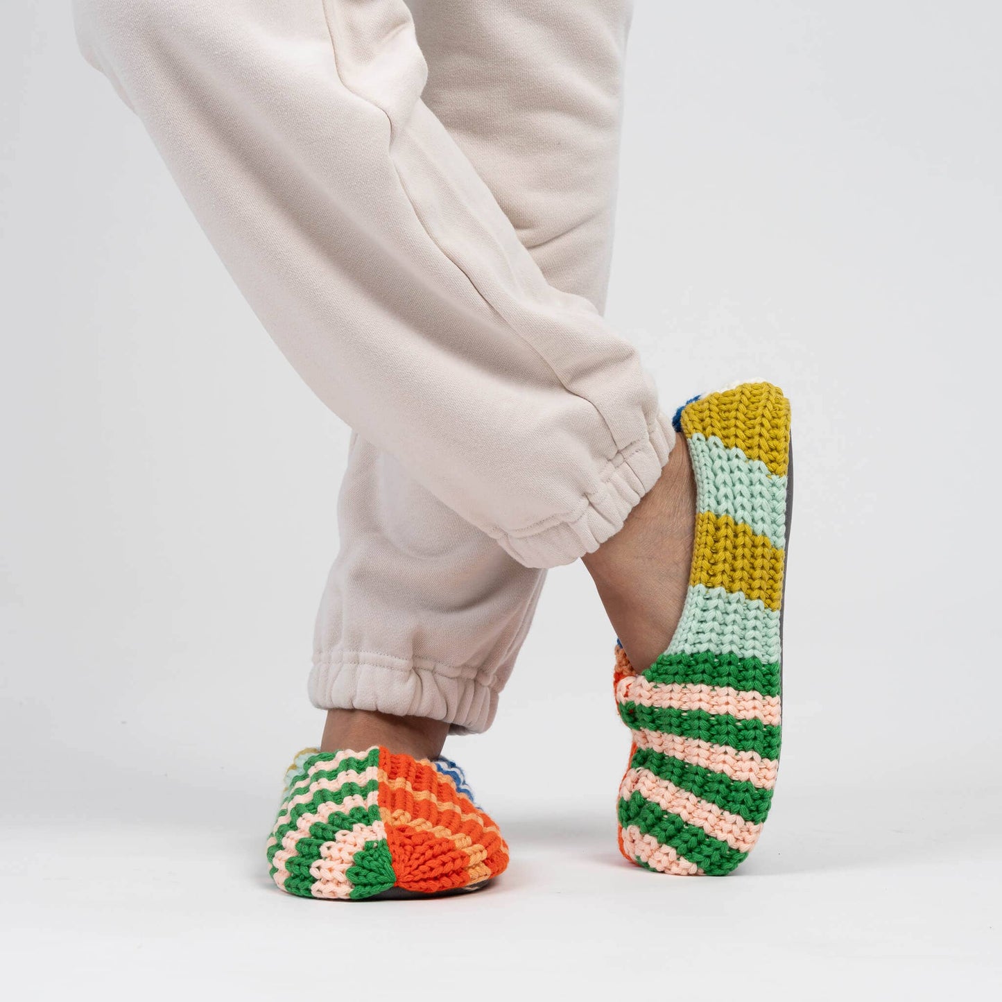 Patchwork Stripe Rib Slippers: Sport / S/M - W 6-8<br>M 5-6.5