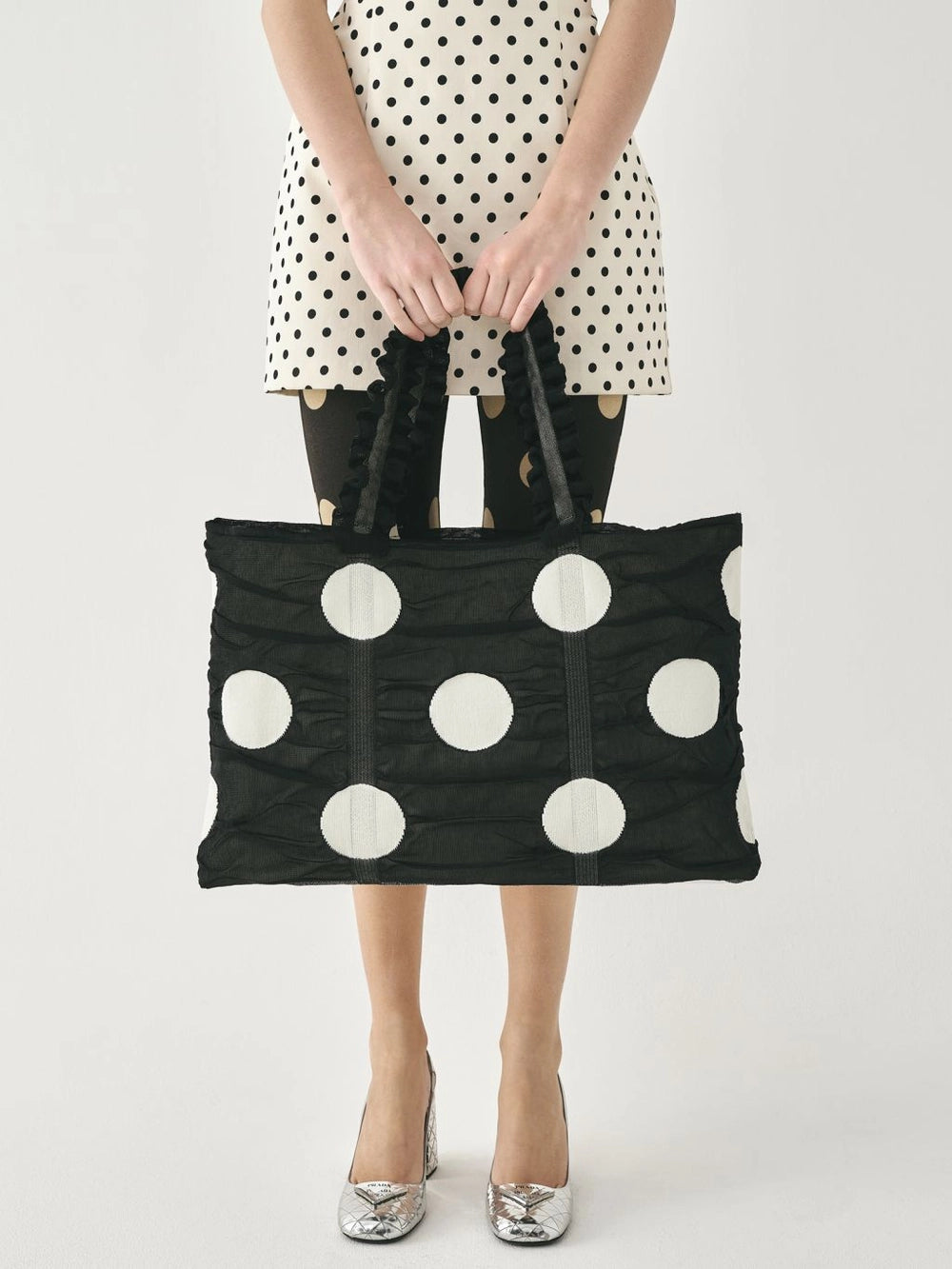 Polka Dot Shopper Bag - Black by PleatsMama