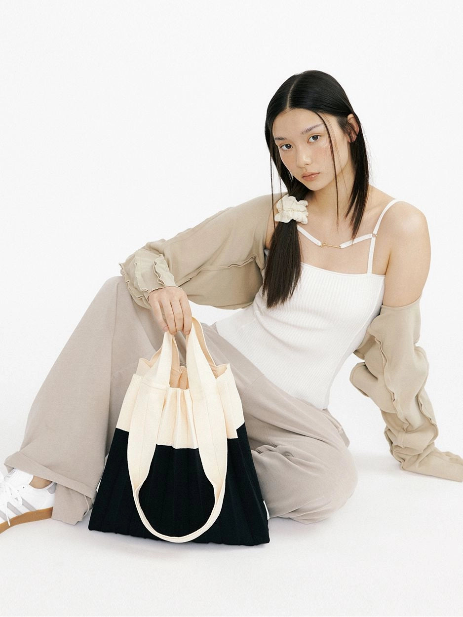 New 2Way Shopper Bag  -White Black by PleatsMama