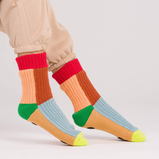 Kaleidoscope Knit House Socks: Stone Blue Rust by Verloop