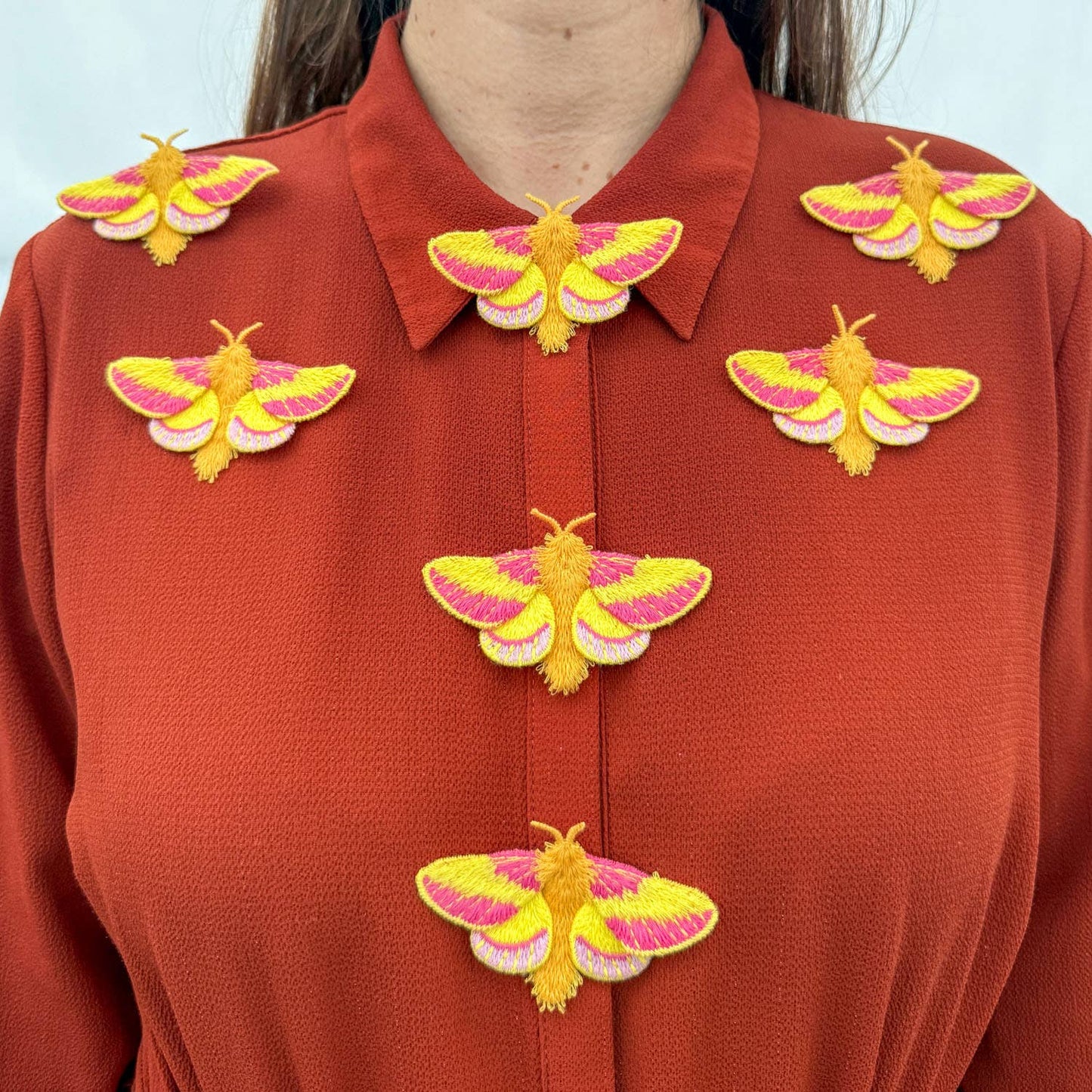 🦋 Rosy Maple Moth Embroidered Brooch – Botanical Pin by Botanopia