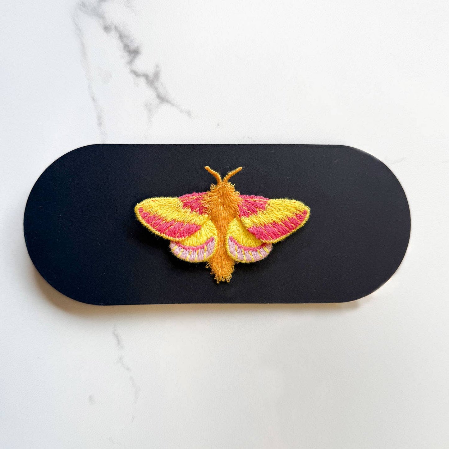 🦋 Rosy Maple Moth Embroidered Brooch – Botanical Pin by Botanopia