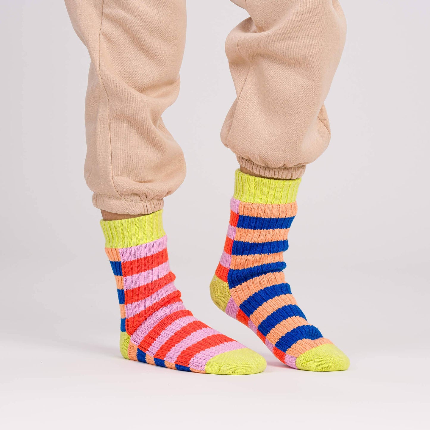 Super Stripe Knit House Socks: Peach Cobalt by Verloop