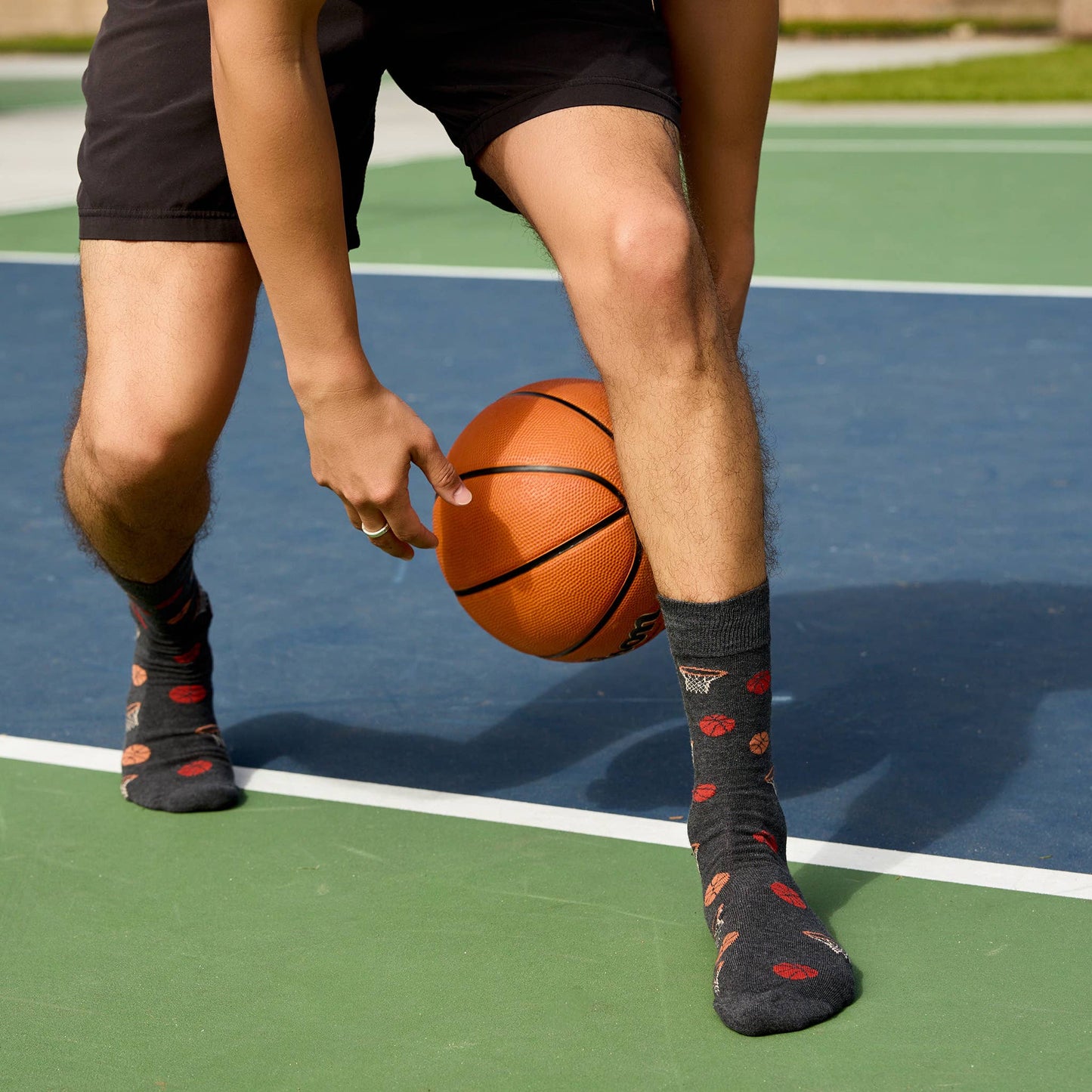Socks that Support Youth Sports (Gray Basketballs): Medium