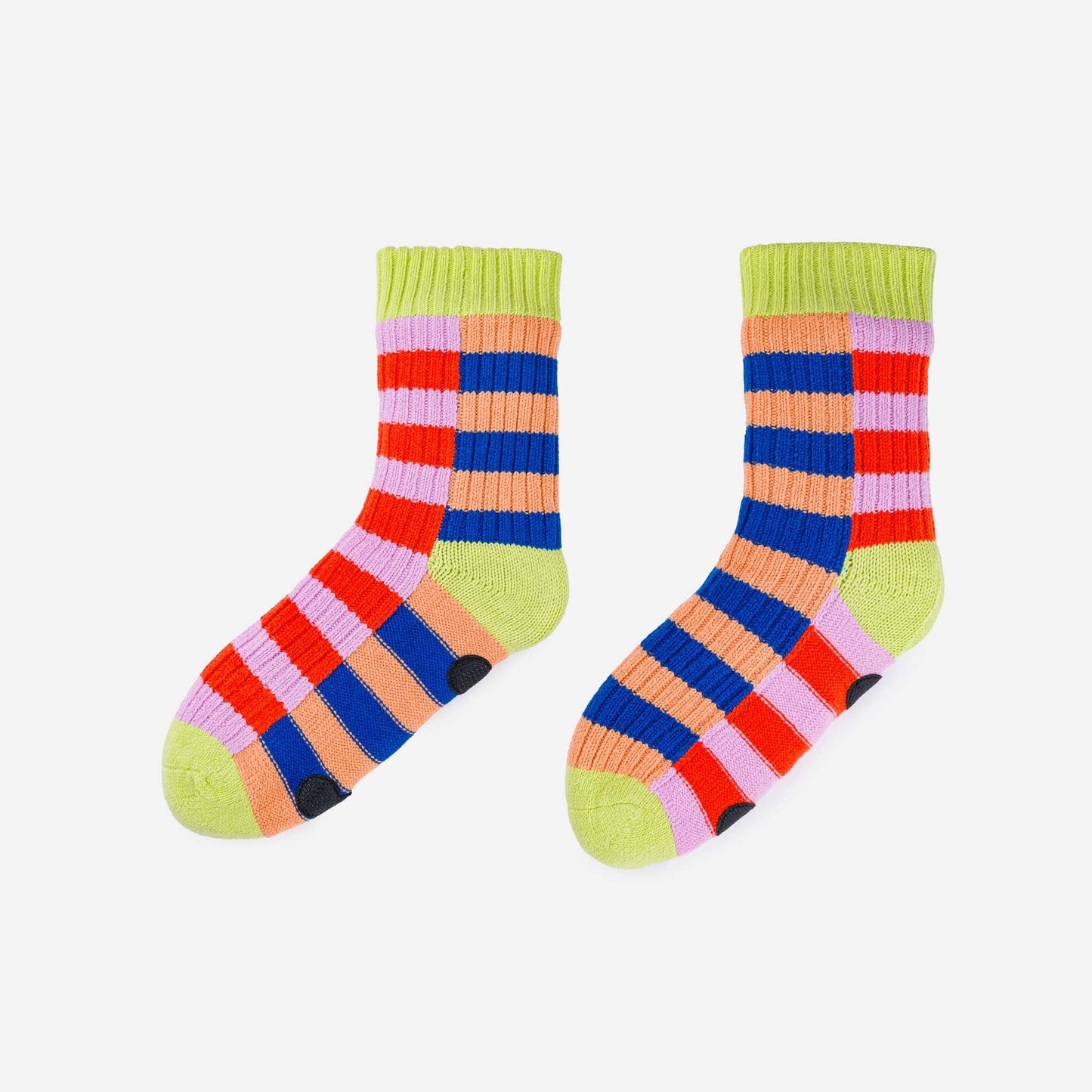 Super Stripe Knit House Socks: Peach Cobalt by Verloop