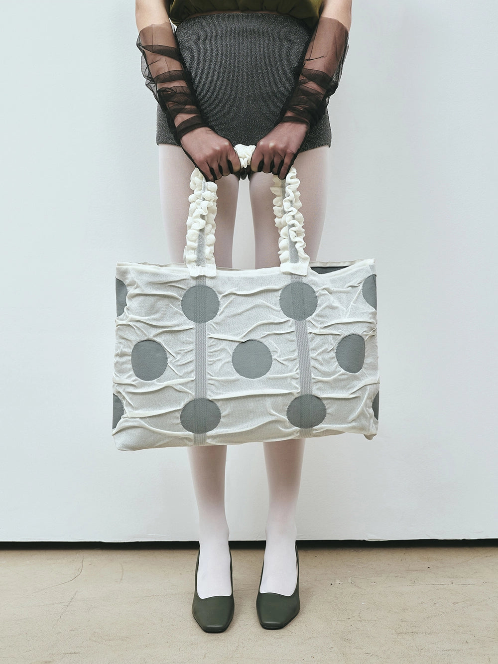 Polka Dot Shopper Bag - Ivory by PleatsMama