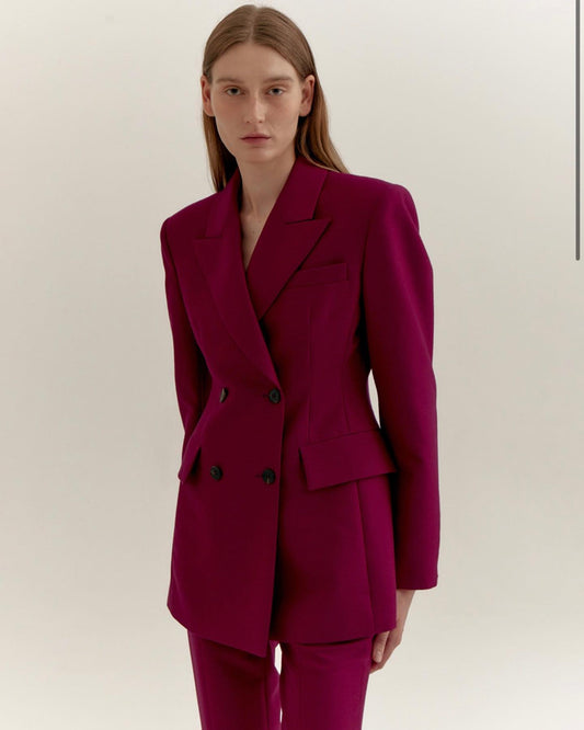 Wool Silk Double-Breasted Jacket- Fushcia Pink by LVIR