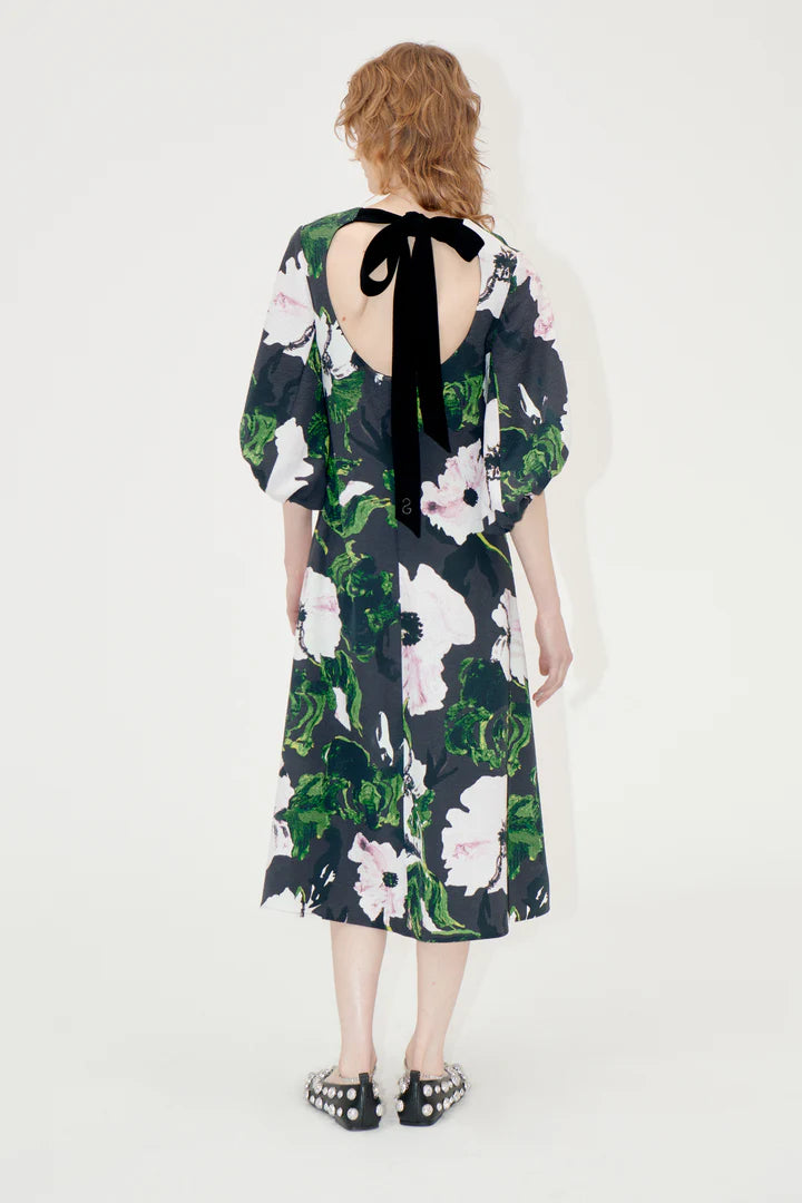 3/4 Volume Sleeves Midi Dress - Umber Windflower by Stine Goya