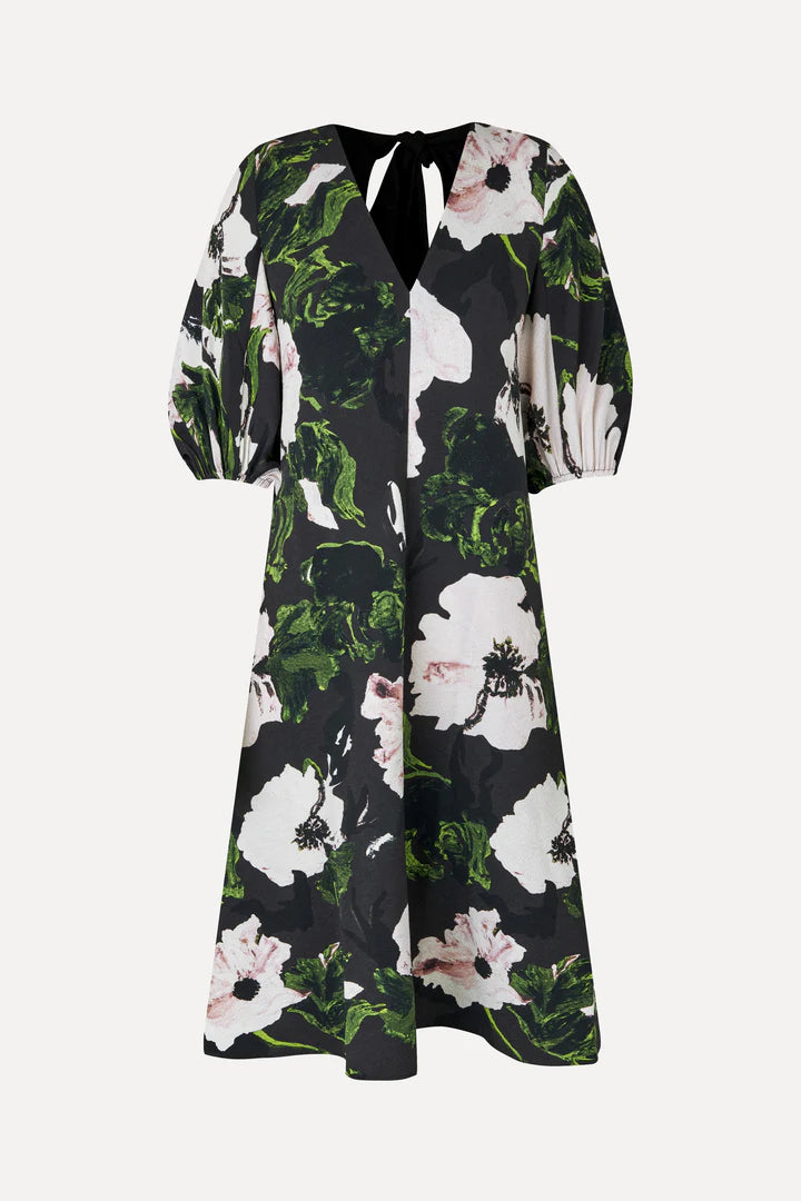 3/4 Volume Sleeves Midi Dress - Umber Windflower by Stine Goya