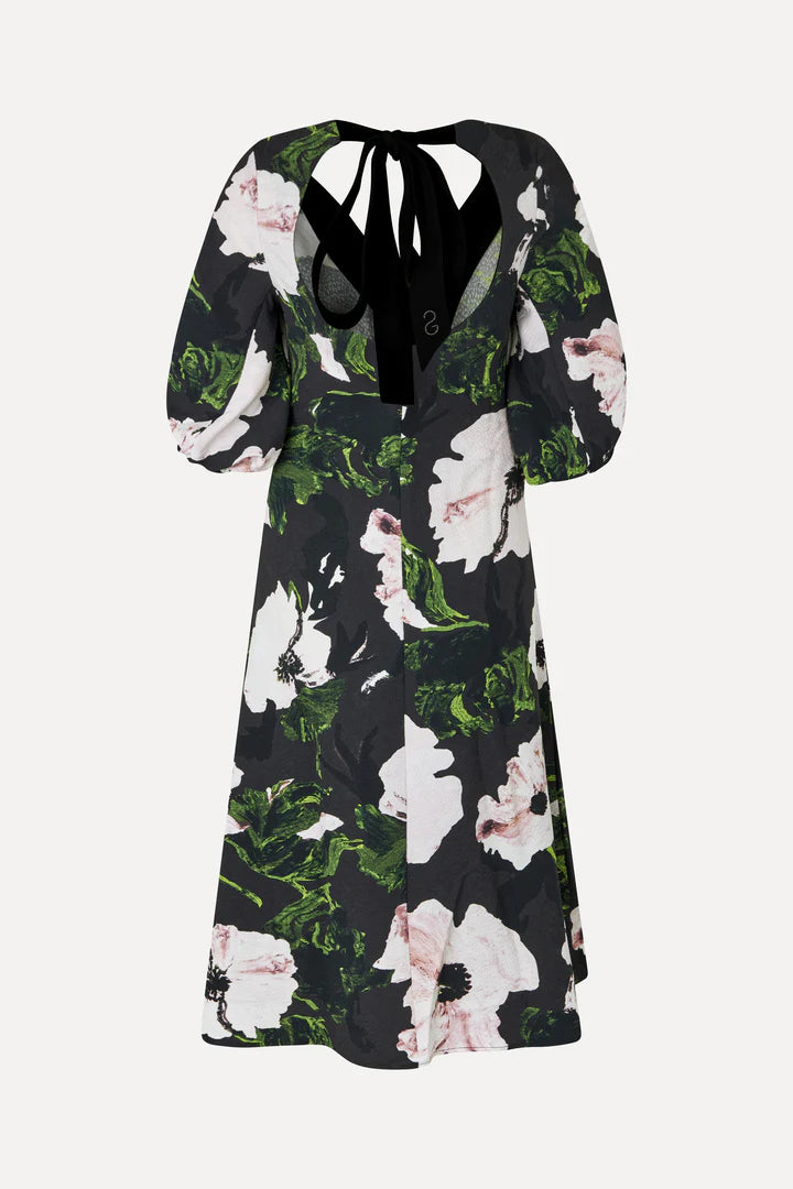 3/4 Volume Sleeves Midi Dress - Umber Windflower by Stine Goya