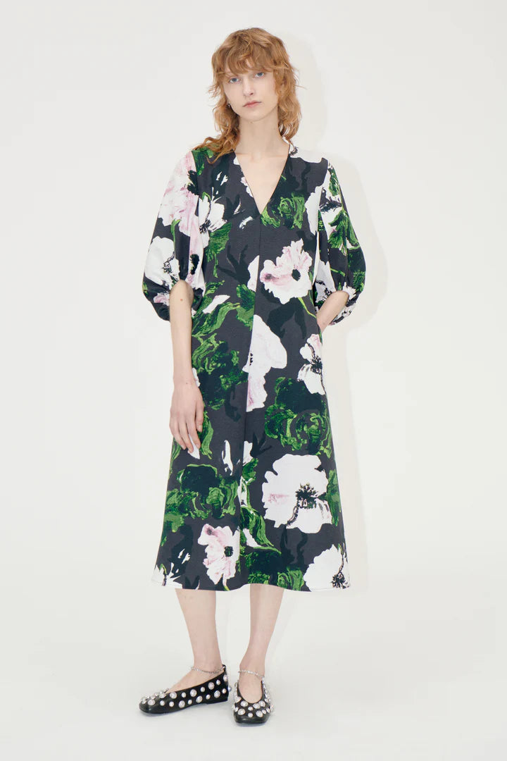 3/4 Volume Sleeves Midi Dress - Umber Windflower by Stine Goya
