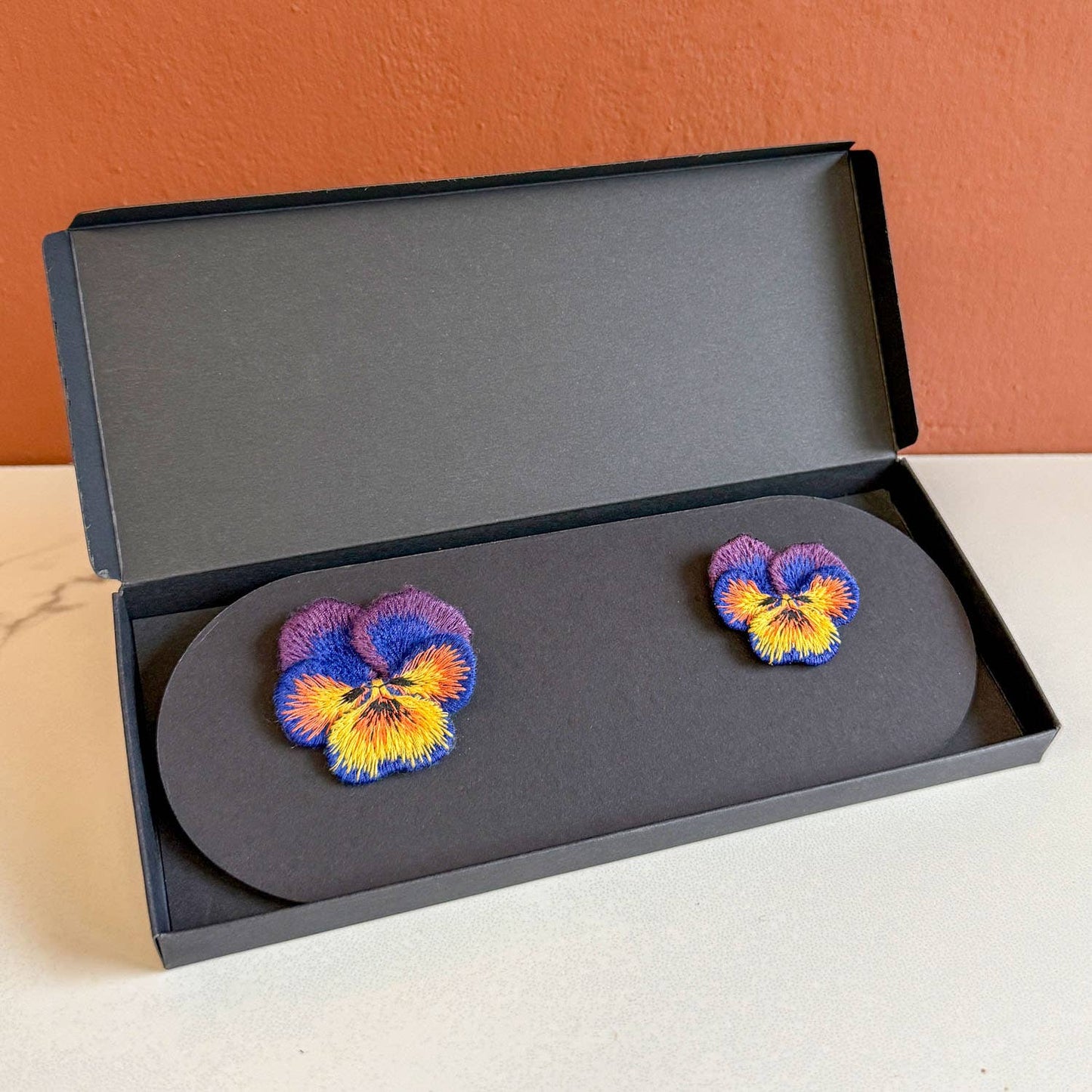 💜 Pansies Embroidered Brooches – Violet (set of 2) - by Botanopia