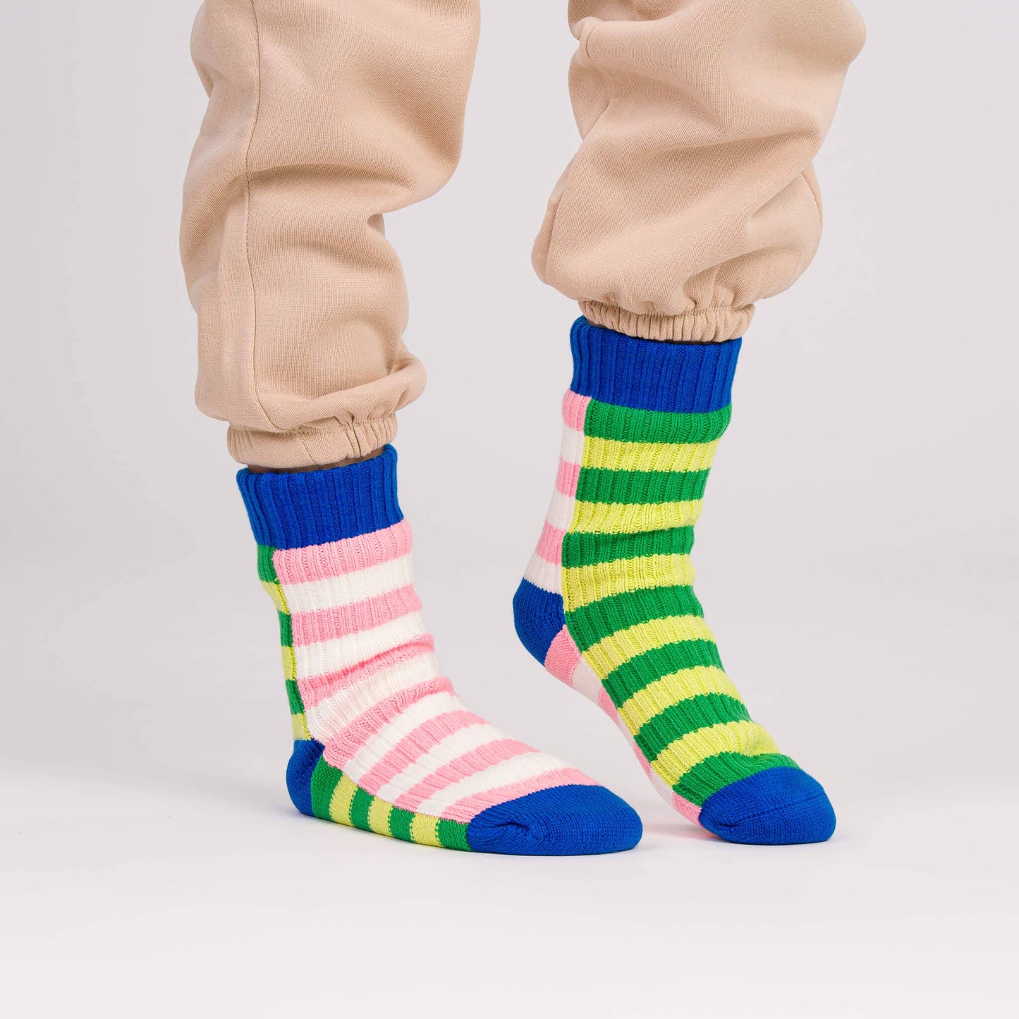 Super Stripe Knit House Socks: Lime Green by Verloop