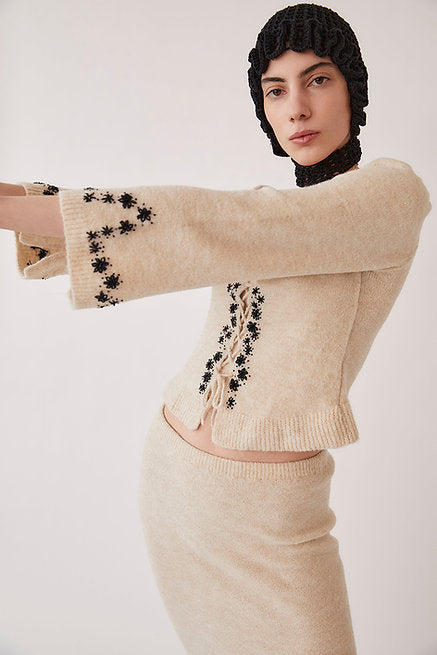 Kristen Hand- Embroidered Knitted Top - Creme by Tach