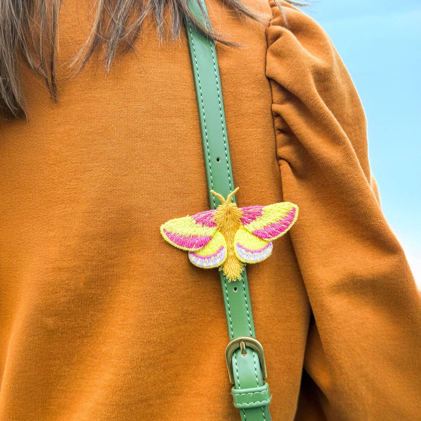🦋 Rosy Maple Moth Embroidered Brooch – Botanical Pin by Botanopia