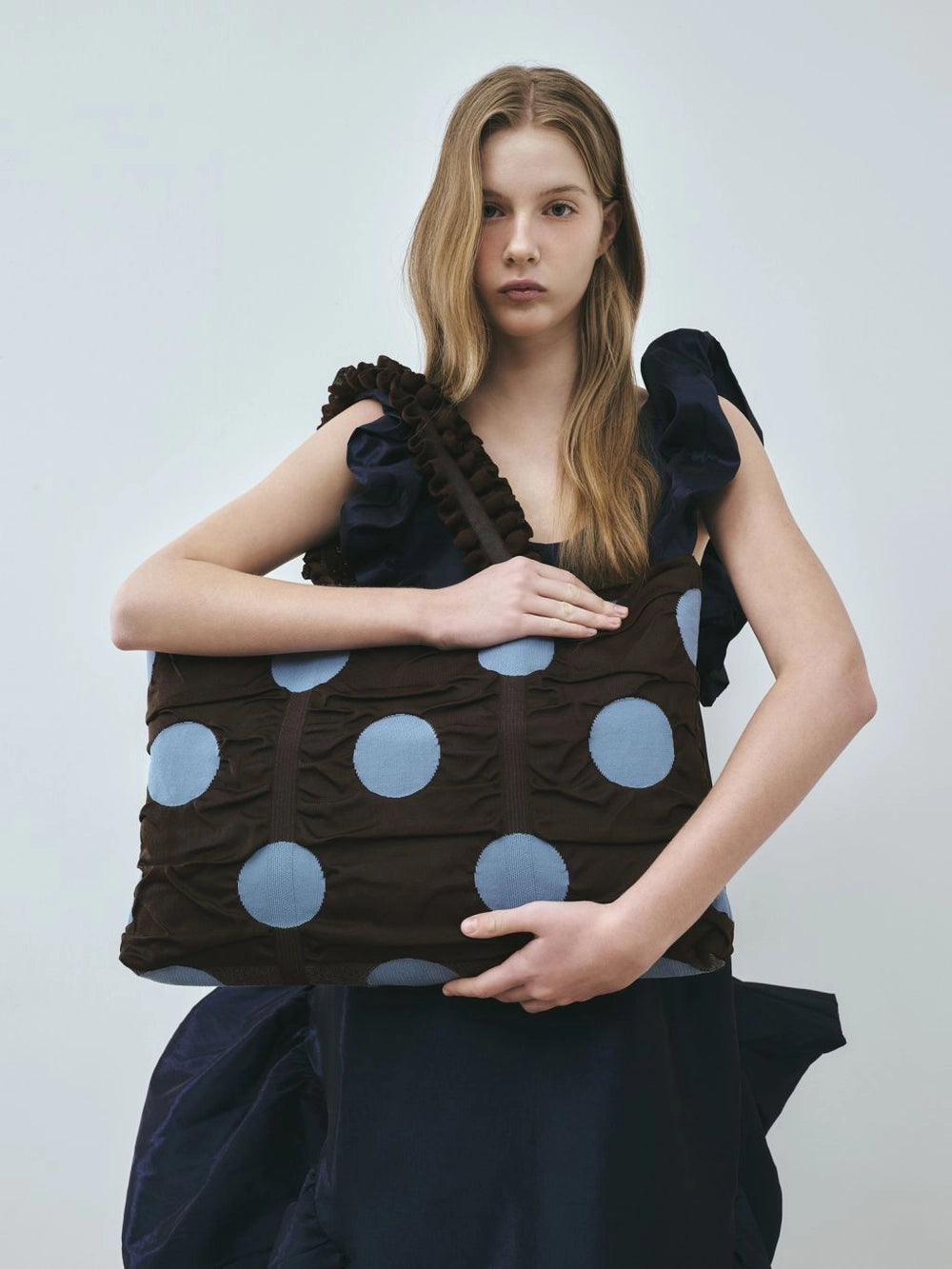 Polka Dot Shopper Bag - Brown by PleatsMama