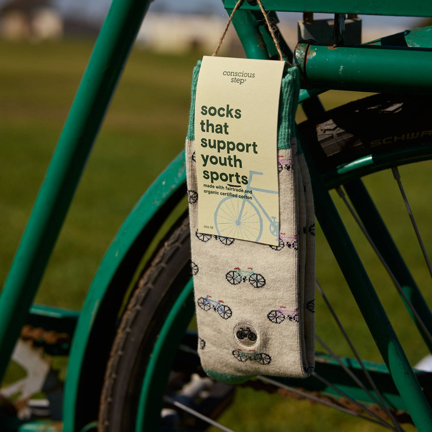 Socks that Support Youth Sports (Beige Bicycles): Medium