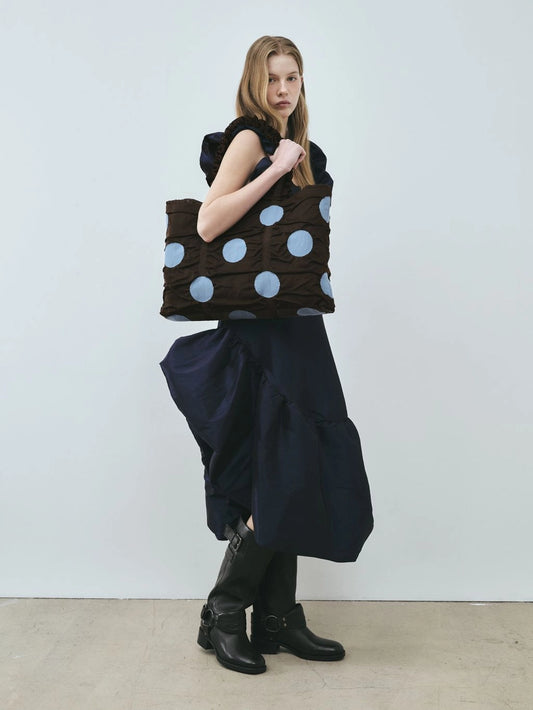 Polka Dot Shopper Bag - Brown by PleatsMama