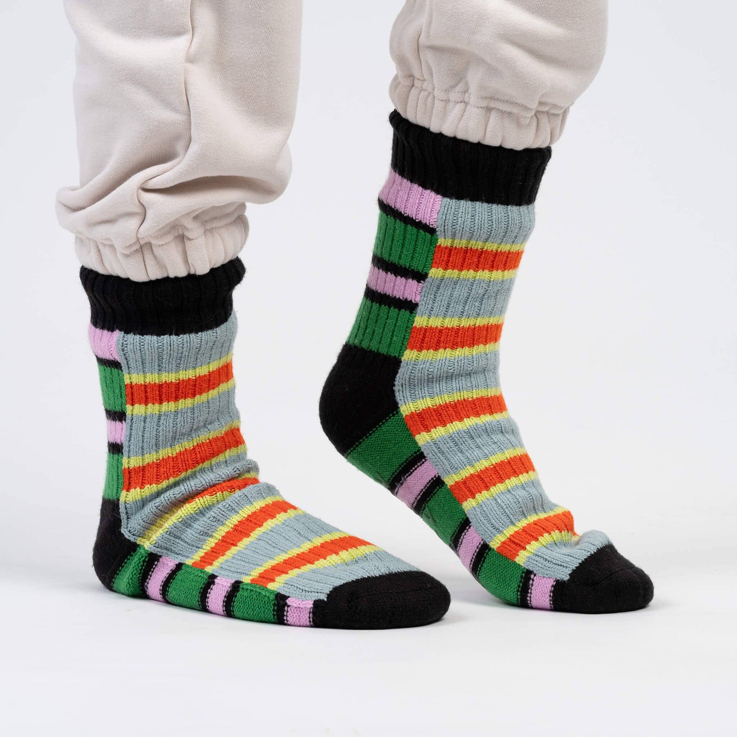 Zipper Stripe House Socks: Peach Cobalt / L/XL - W 9.5-12.5<br>M 8-11