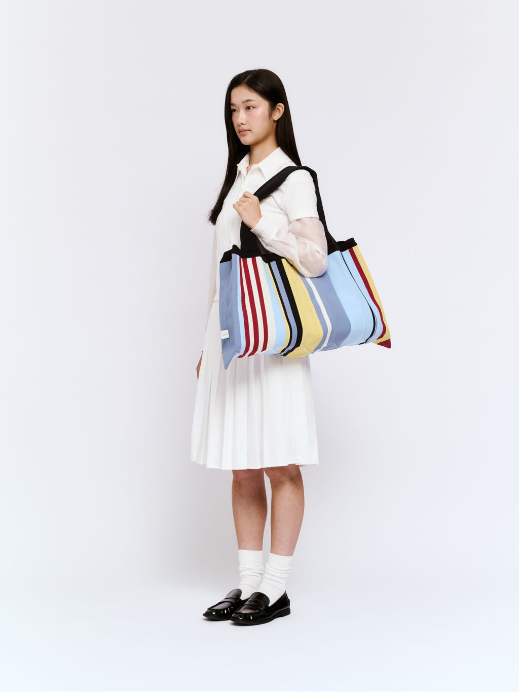 Big Shoulder Bag - Urban Stripe Blue by PleatsMama
