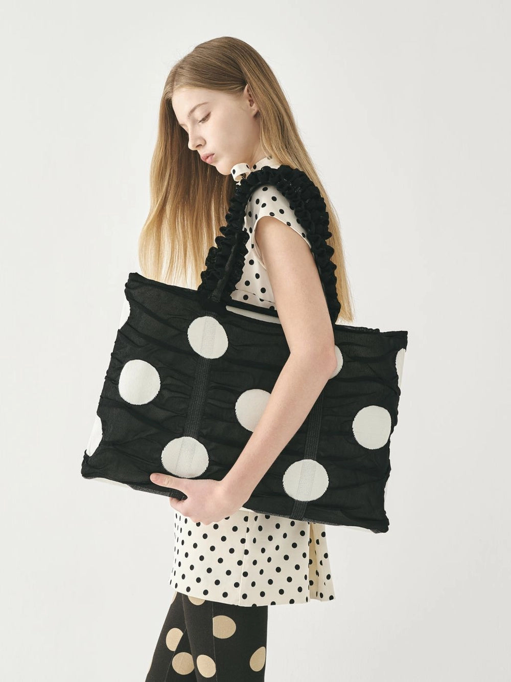 Polka Dot Shopper Bag - Black by PleatsMama