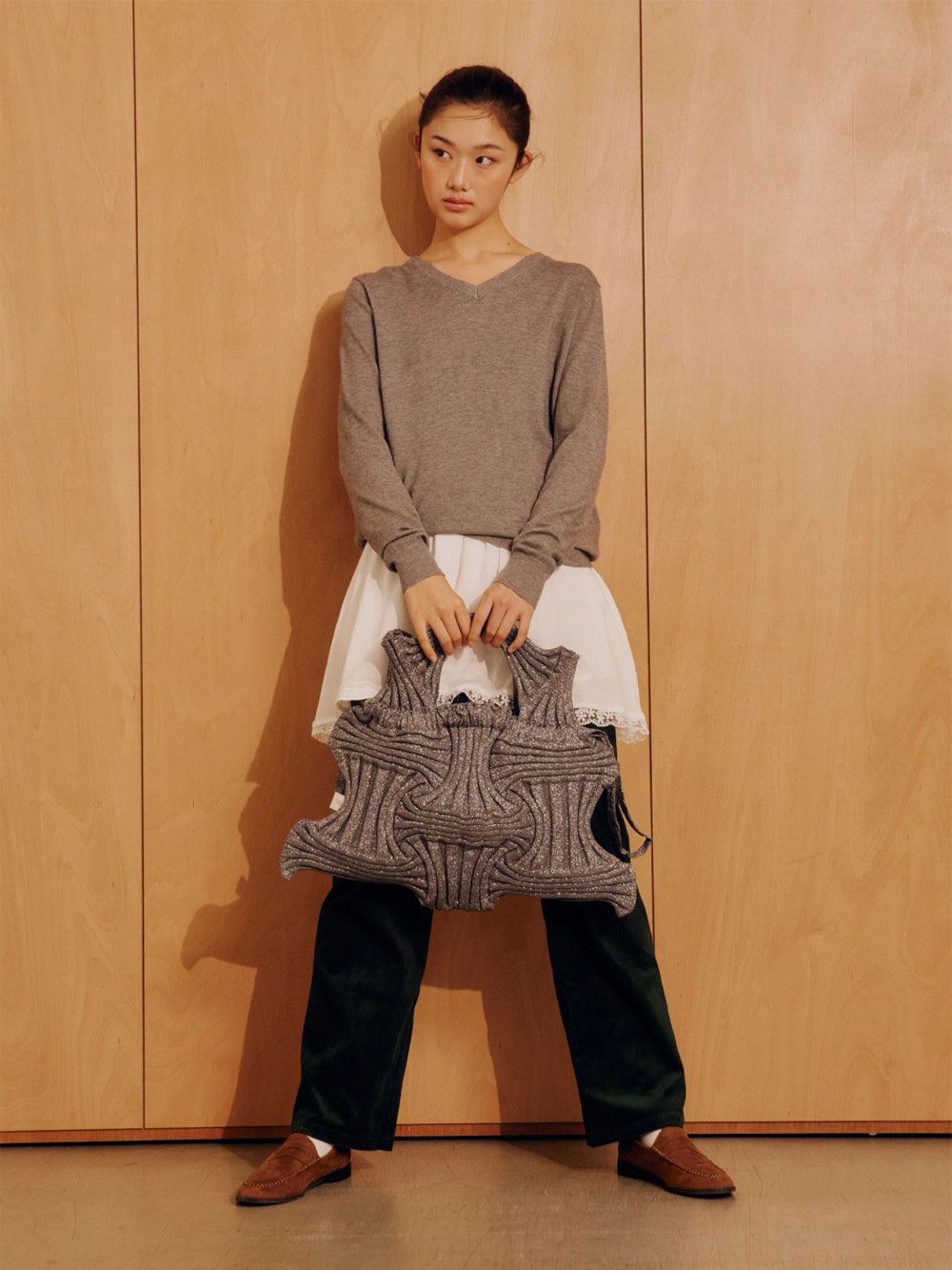 Big Bow Bag - Glitter Stone Brown by PleatsMama