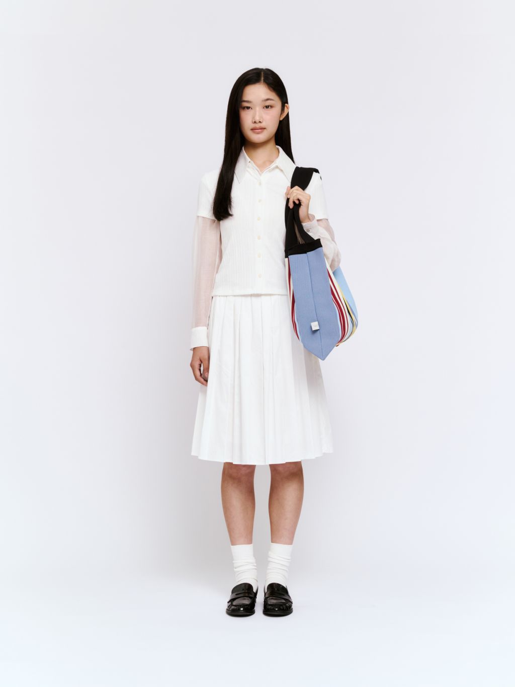 Big Shoulder Bag - Urban Stripe Blue by PleatsMama