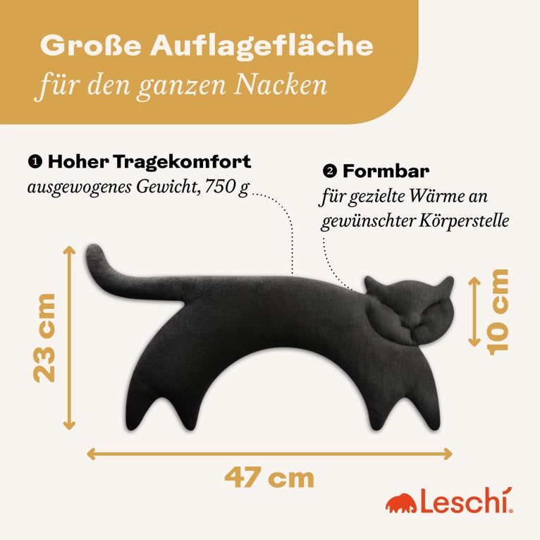 Organic Grain Pillow Neck Heating Pad Cat- Black by Leschi