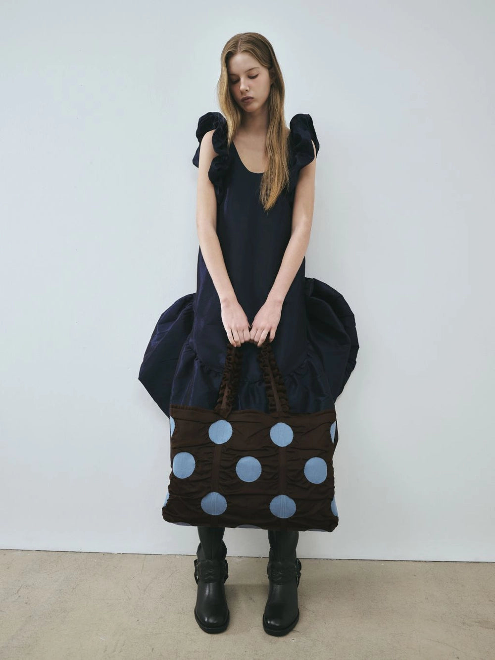 Polka Dot Shopper Bag - Brown by PleatsMama
