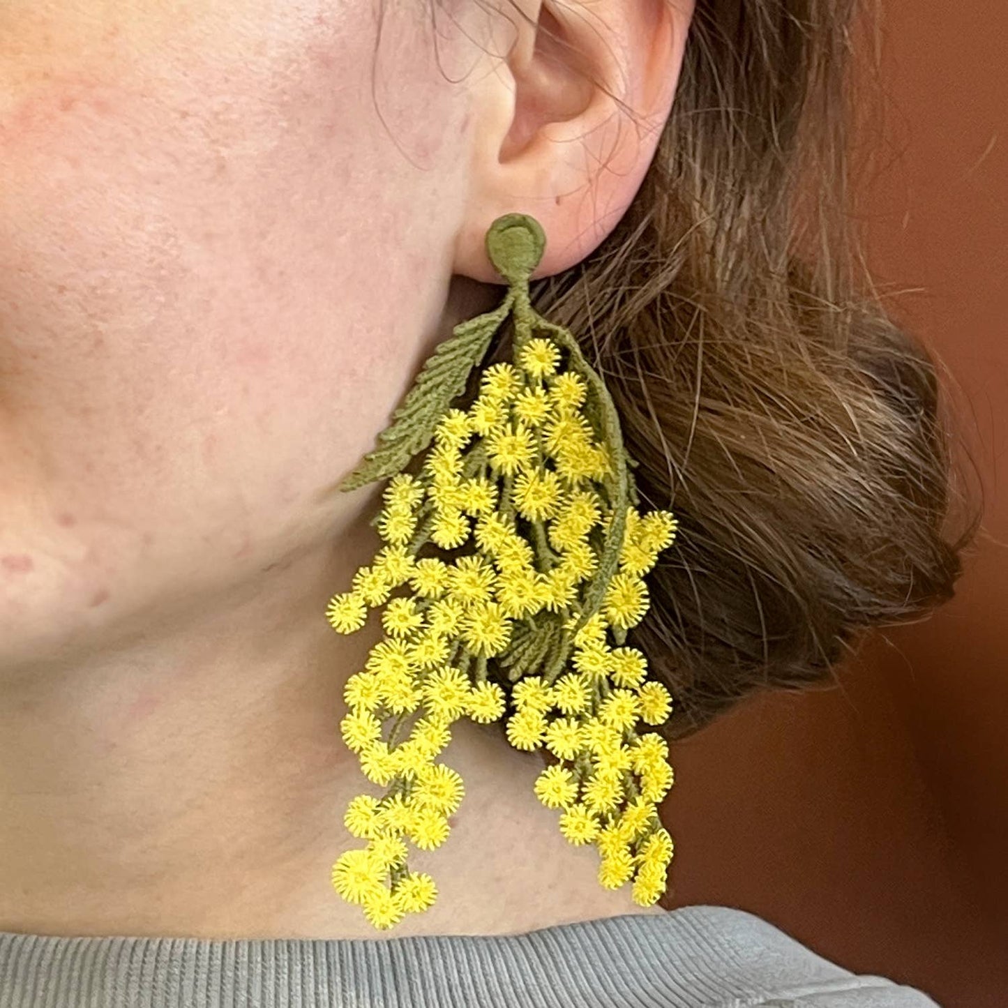 Mimosa Flowers Embroidered Brooch by Botanopia