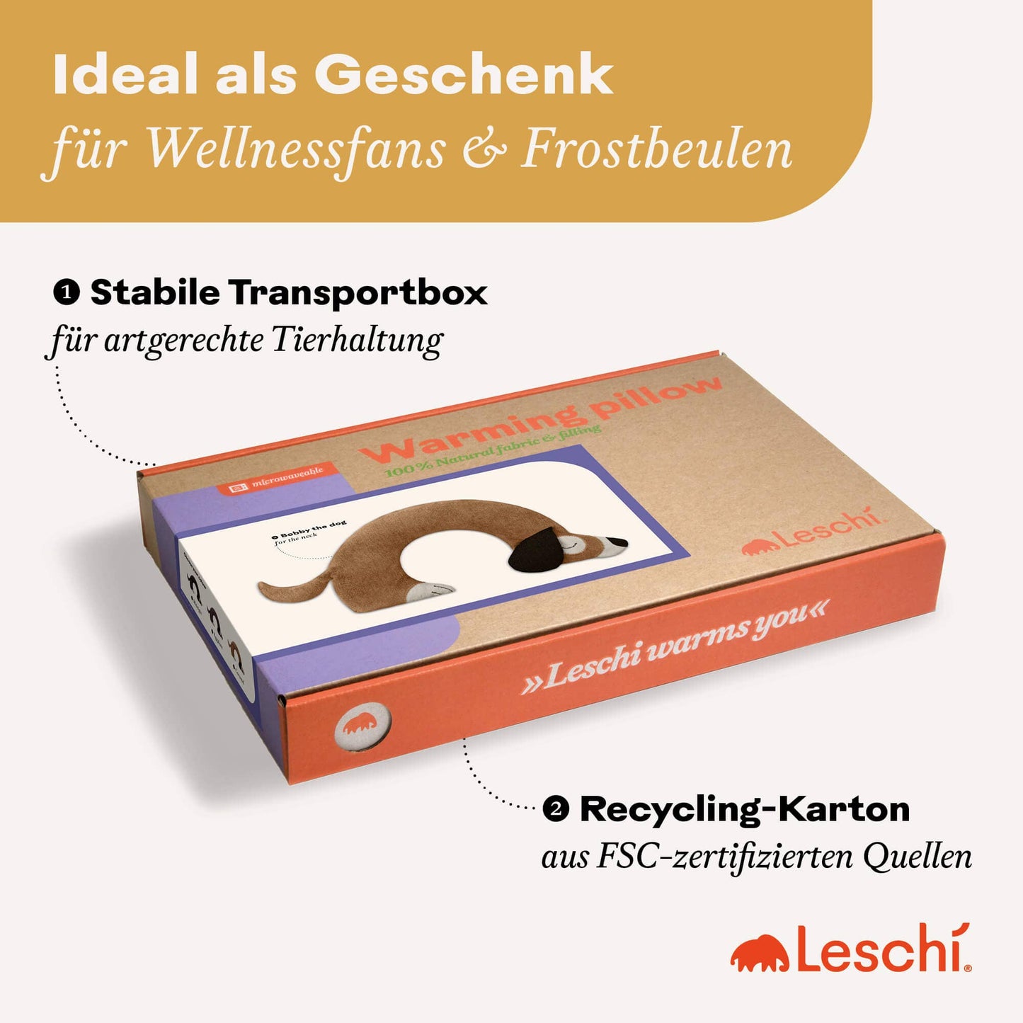 Organic Grain Pillow Neck Heating Pad Dog - Brown by Leschi