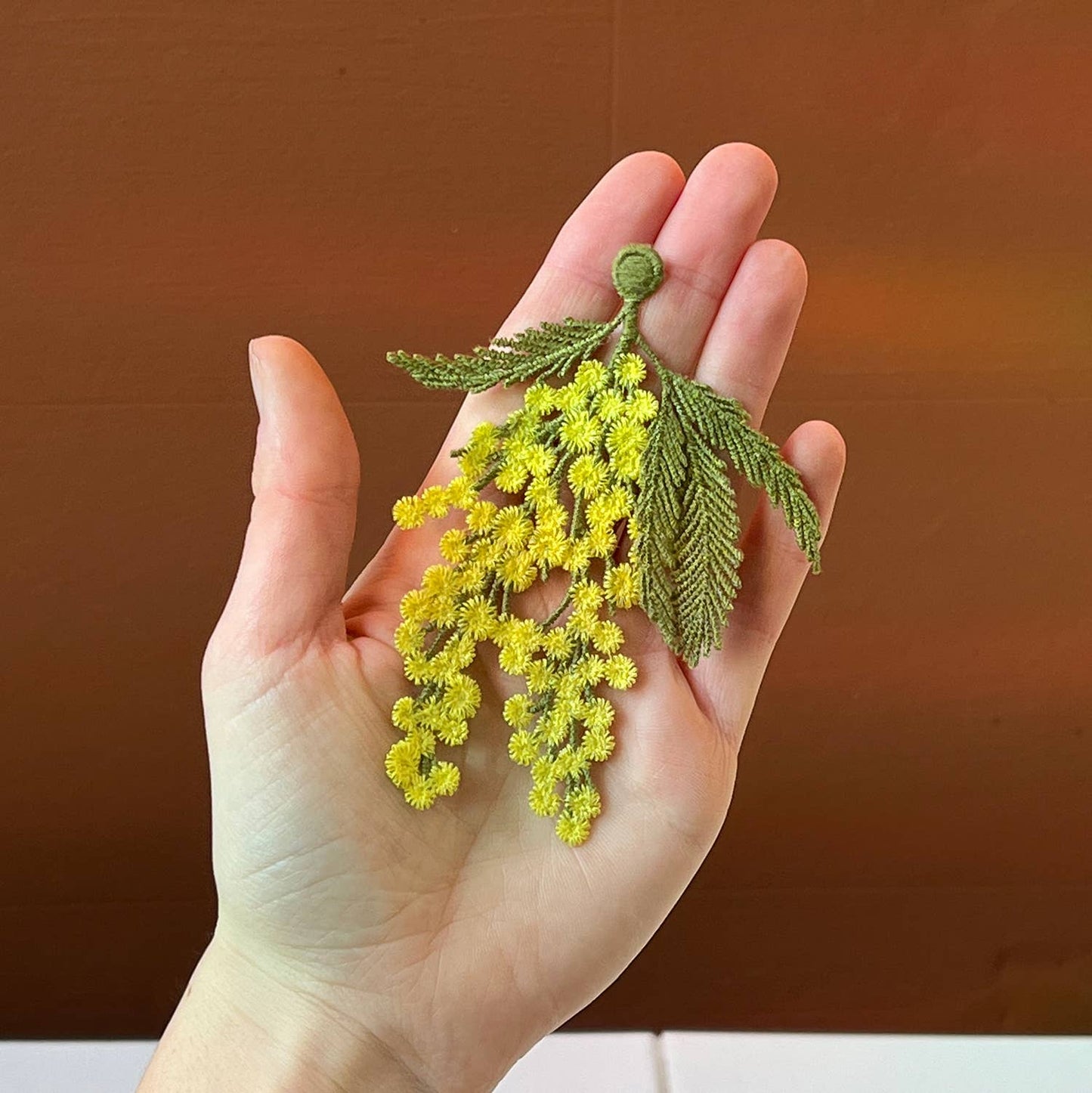 Mimosa Flowers Embroidered Brooch by Botanopia