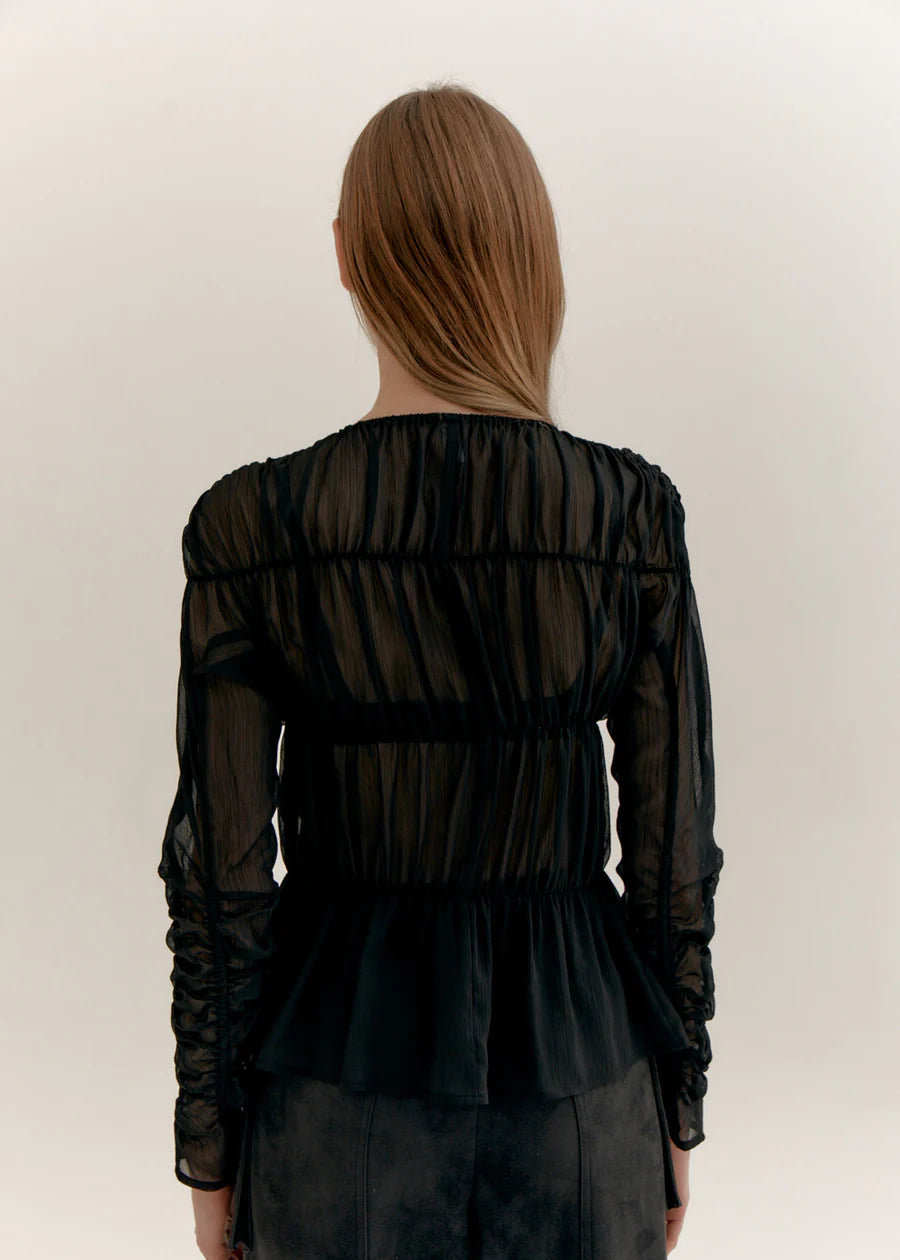 Chiffon Shirred Blouse - Black by LVIR