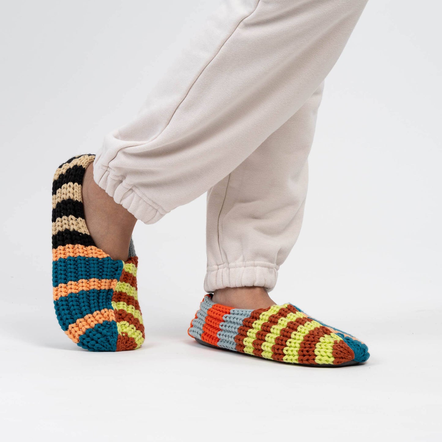 Patchwork Stripe Rib Slippers: Sport / M/L - W 8.5-11<br>M 7-9