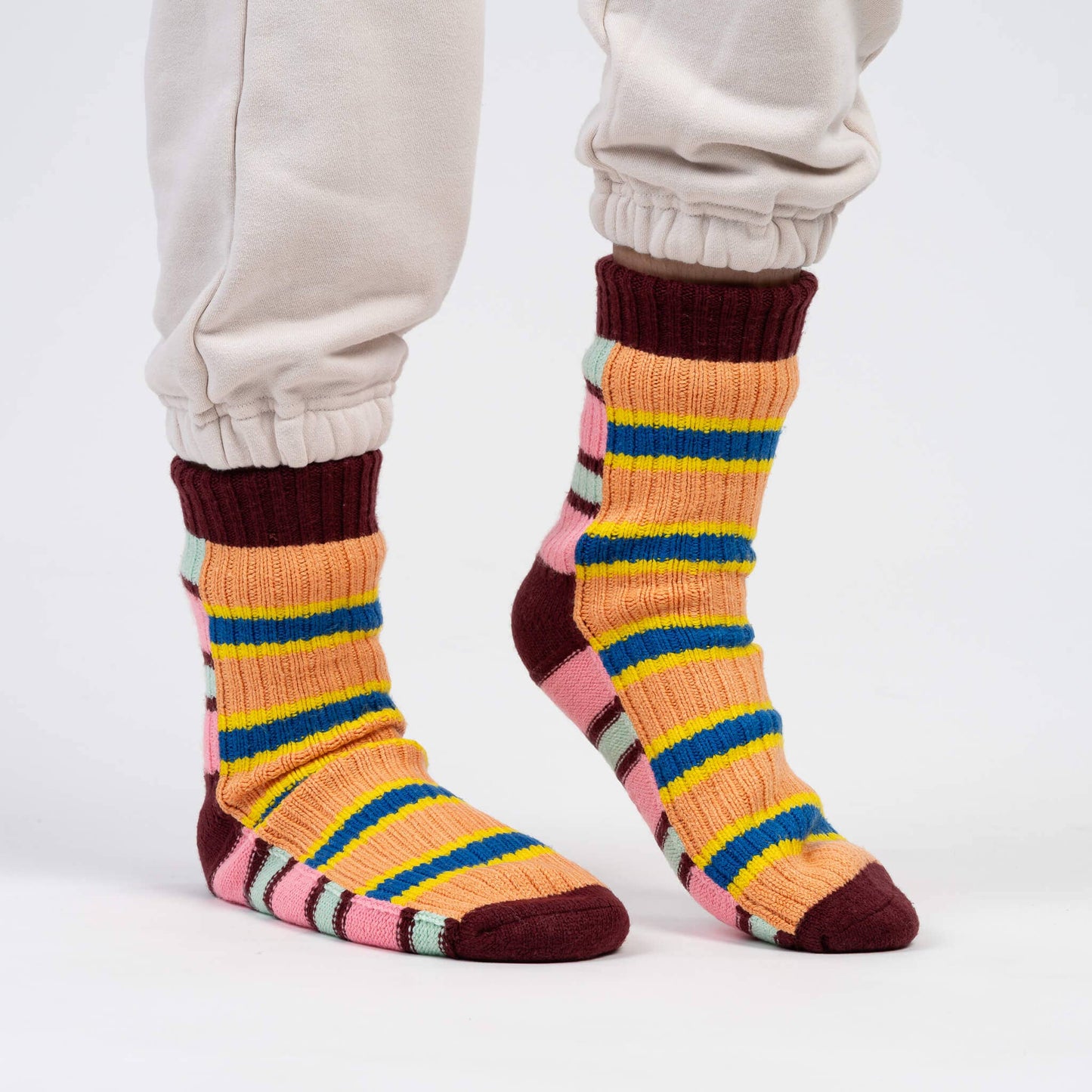 Zipper Stripe House Socks: Peach Cobalt / S/M - W 6-9<br>M 5-7.5
