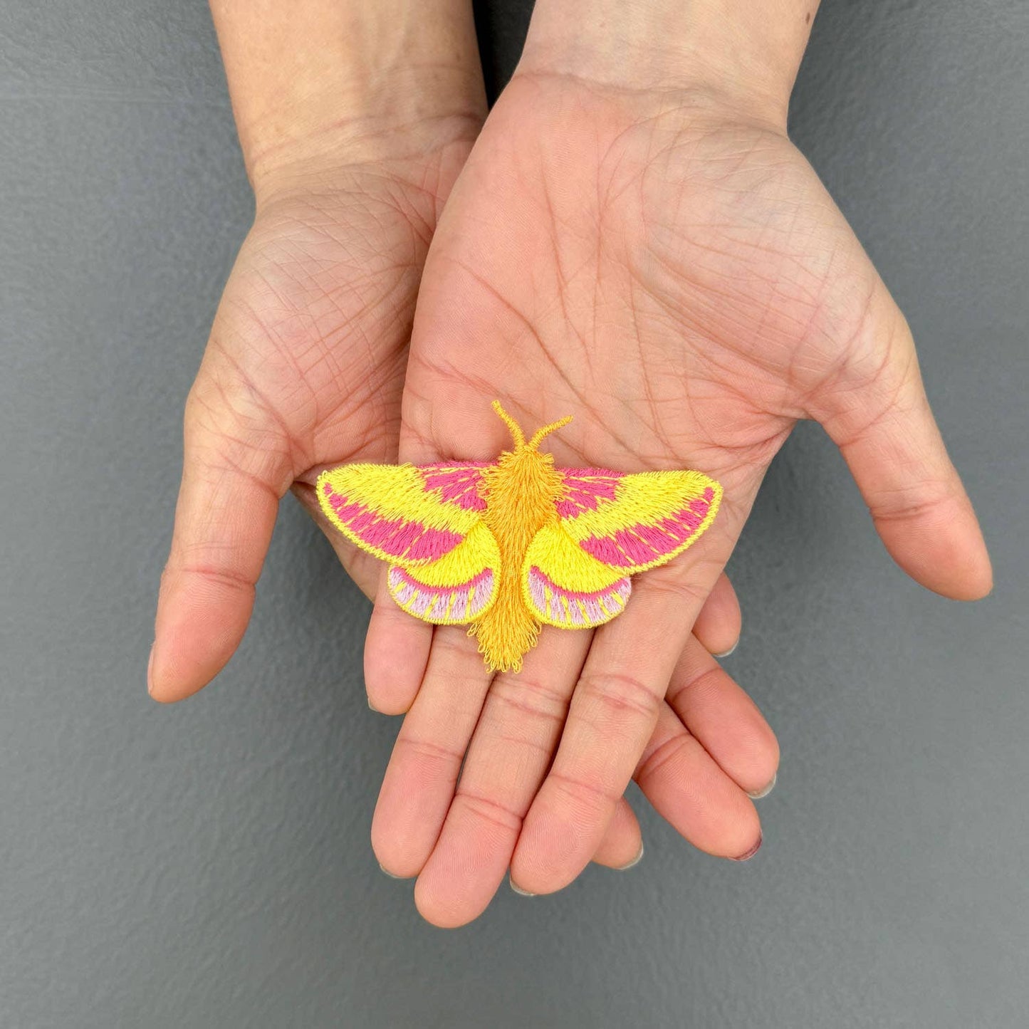 🦋 Rosy Maple Moth Embroidered Brooch – Botanical Pin by Botanopia