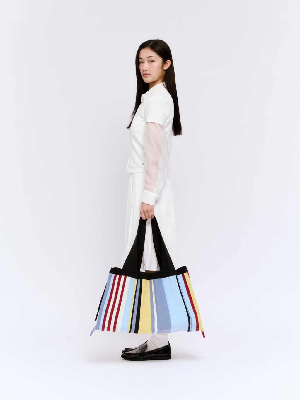 Big Shoulder Bag - Urban Stripe Blue by PleatsMama
