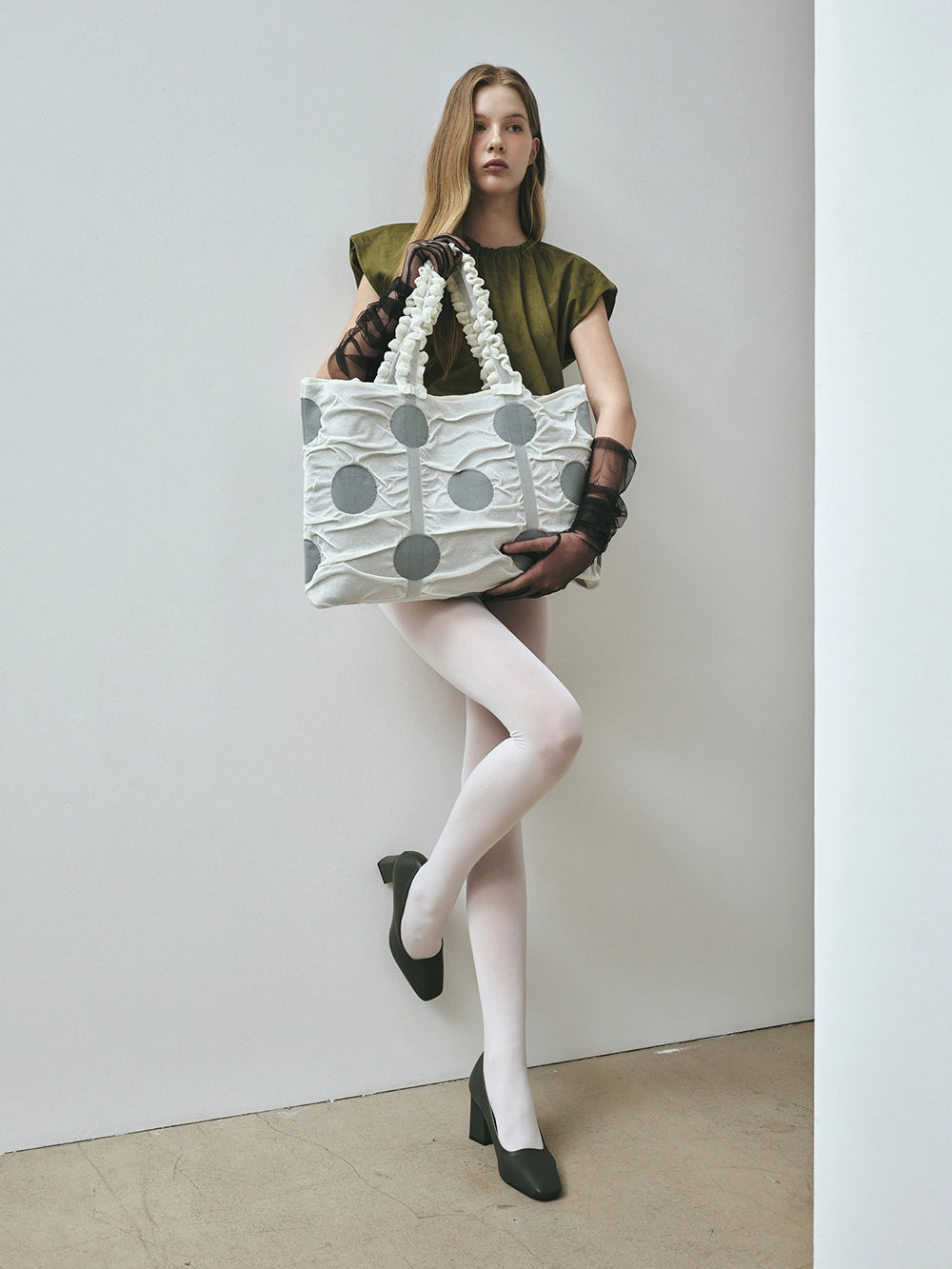 Polka Dot Shopper Bag - Ivory by PleatsMama
